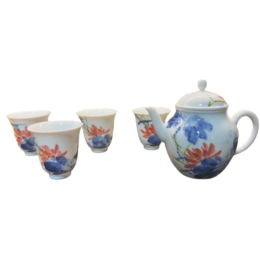 Poetic Lotus Teaware Set (Teapot with Four of Tea Cups)