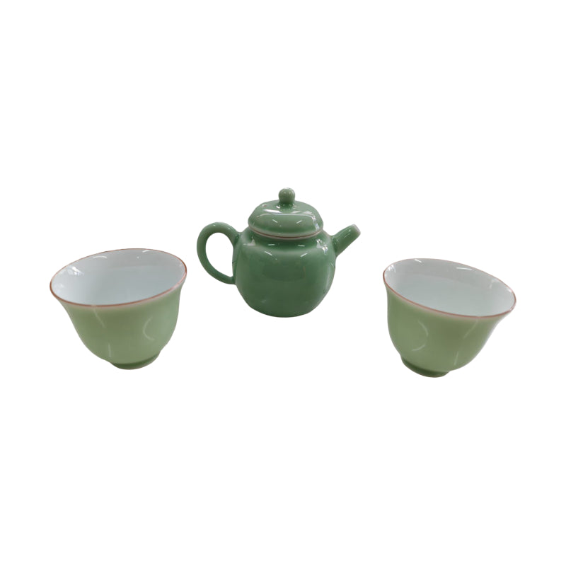 Pastel Green Glaze Teaware Set (Teapot with Pair of Tea Cups)