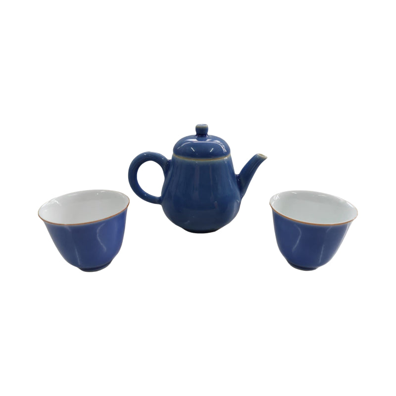 Pastel Blue Glaze Teaware Set (Teapot with Pair of Tea Cups)