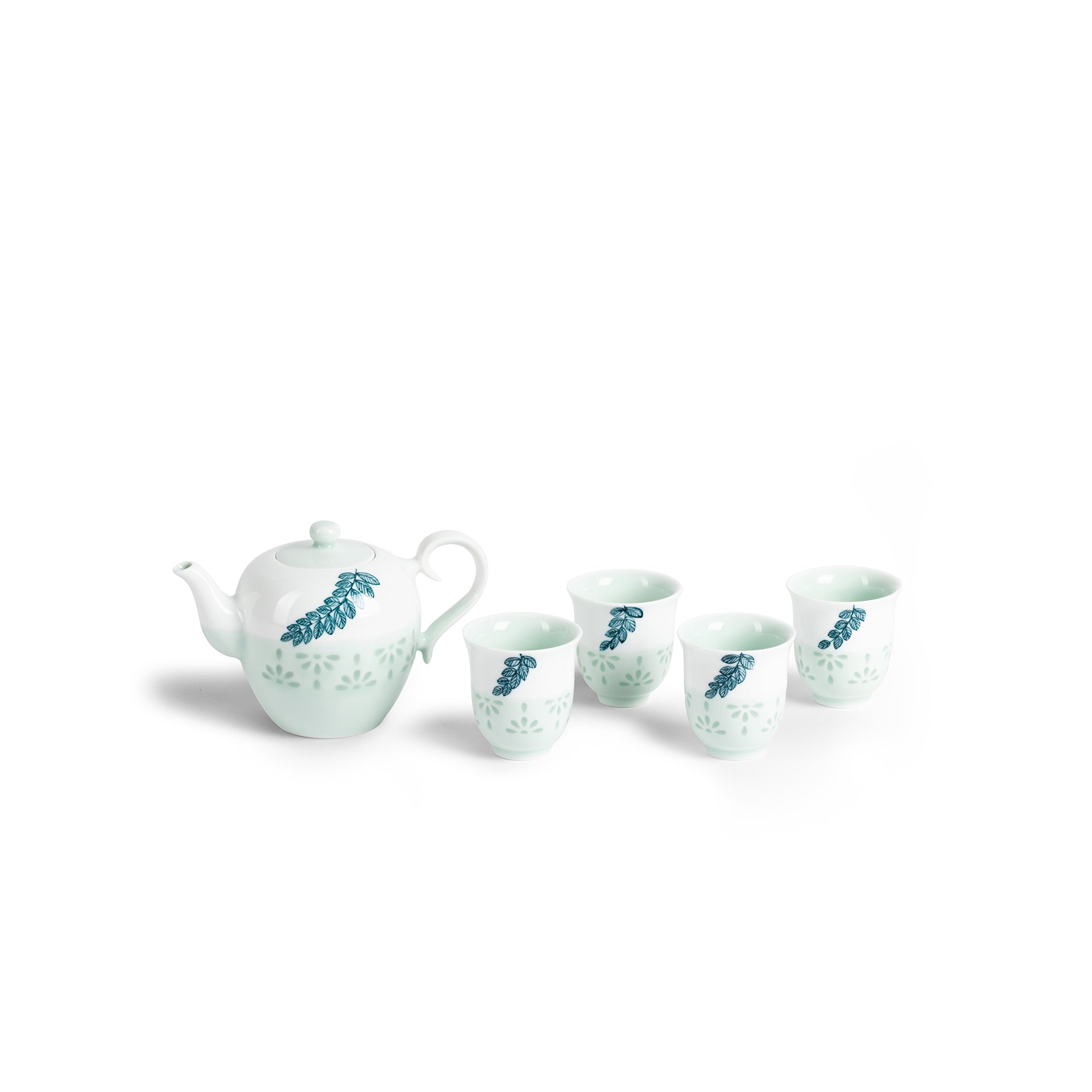 Green Glaze White Rice-pattern Teapot Set