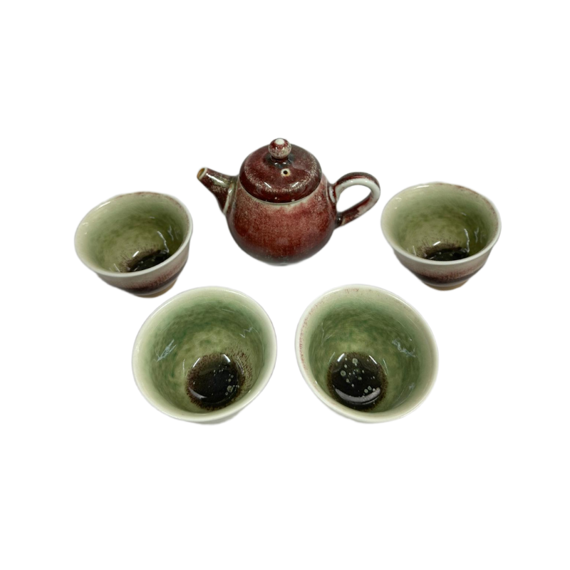 Beauty's Blush Kiln-Transmutation Glaze Teaware Set (Teapot with Four Tea Cups)