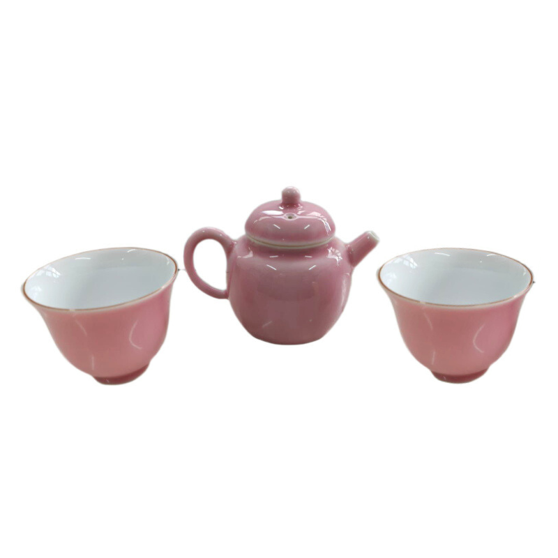 Pink Glaze Teaware Set (Teapot with Pair Tea Cups)