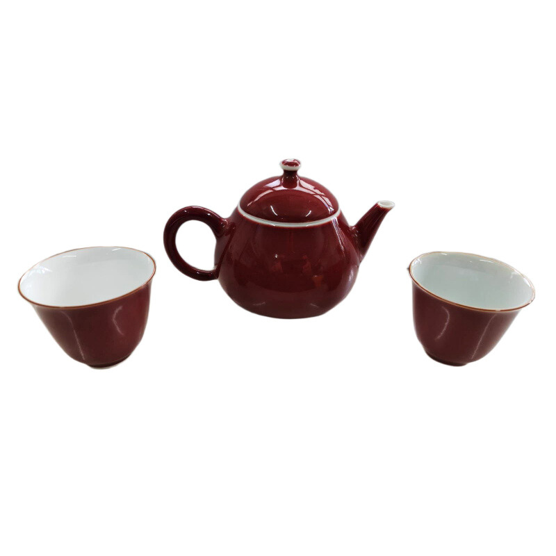 Red Glaze Teaware Set (Teapot with Pair of Tea Cups)